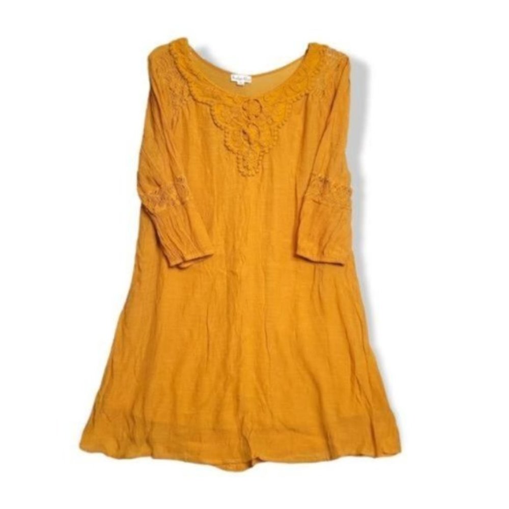 Indigo Rose Women Mustard Yellow Long Sleeve Crew Neck Above Knee Dress Size 2X